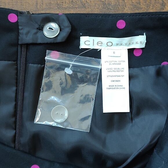 New Cleo‎ Size 6 Petite Black Lined Polka Dot Print Skirt - Picture 4 of 8